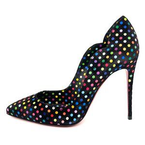 Christian Louboutin HOT CHICK 100 Polka Dot Scallop Suede Heel Pump Shoes